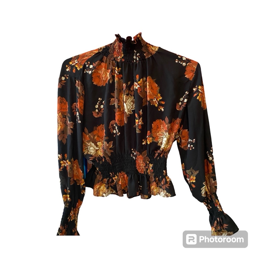 Elegant Floral Women's Blouse in Black and Brown
